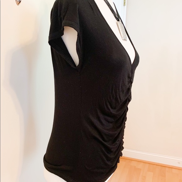 Women’s Black Blouse by Tresics. Curve fitted design. Stretch, ruched front. - Picture 3 of 4